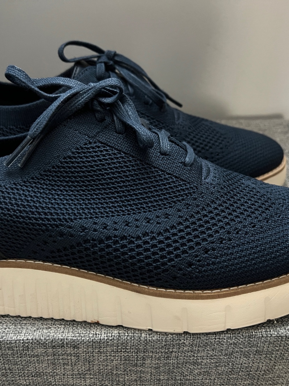 Cole Haan Navy Knit Lace-Up Sneakers with Contrast Sole
